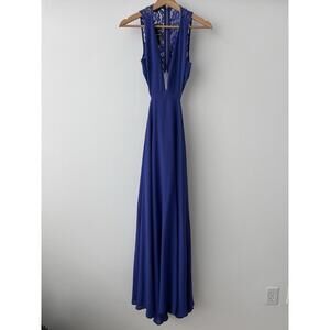 Bebe Blue Backless Lace Gown Size 2 NWT V-Neck Maxi Dress